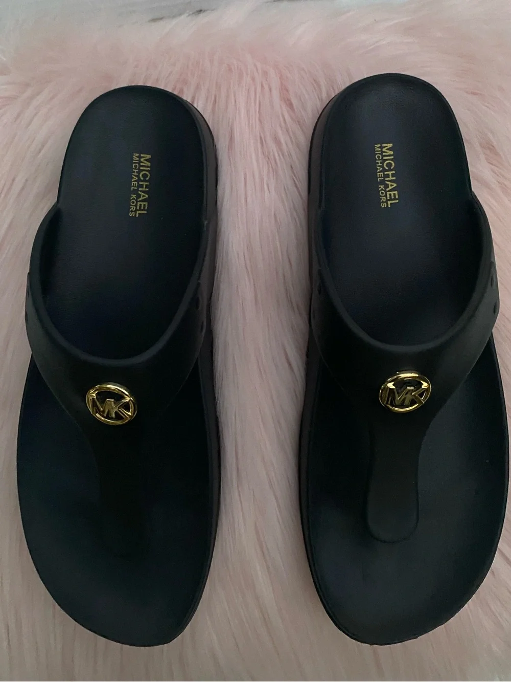 Michael Kors Lilie Jelly Sandals Black Thongs / Gold Size 11